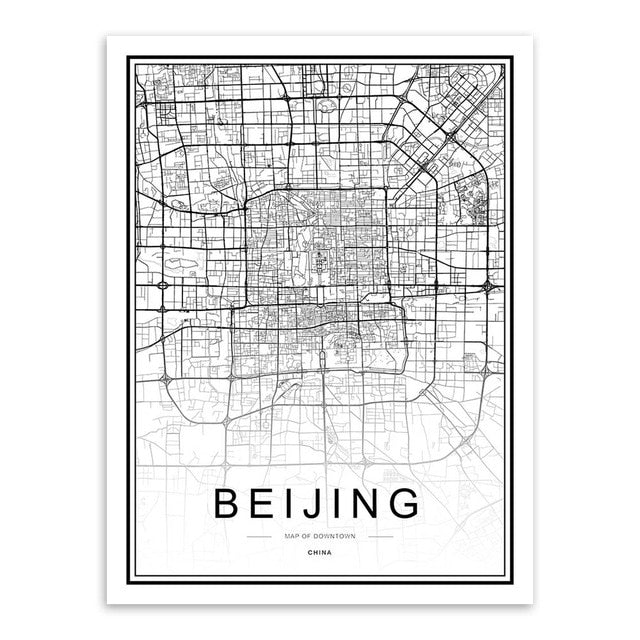 Black and White Beijing City Map