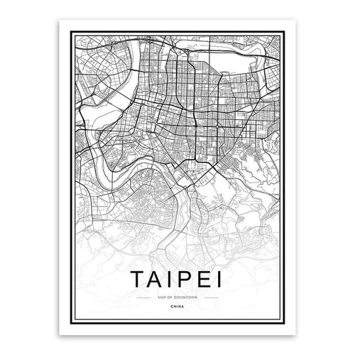 Black and White Taipei Map