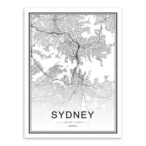 Black and White Sydney Map