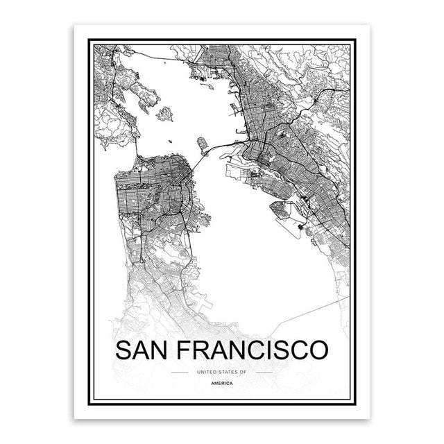 Black and White San Francisco Map