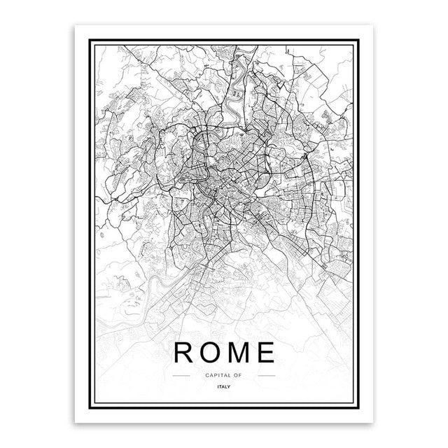 Black and White Rome Map