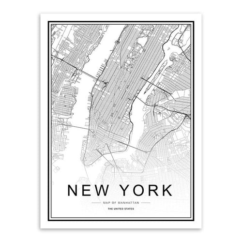 Black and White New York Map