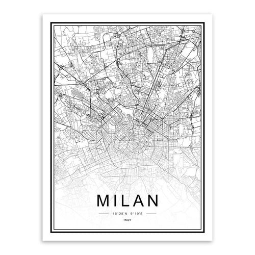 Black and White Milan Map