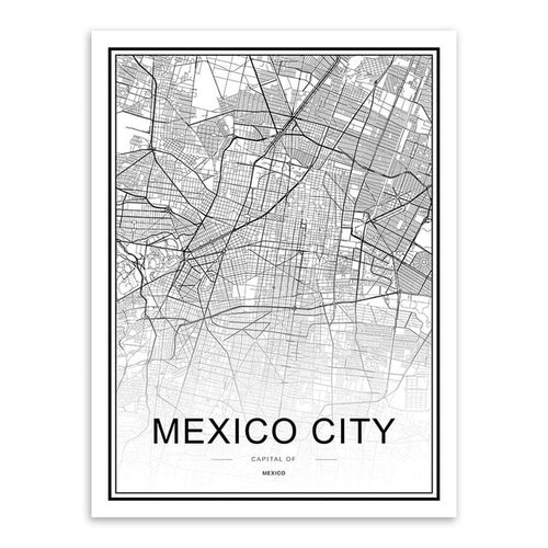 Black and White Mexico City Map