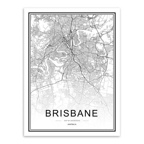 Black and White Brisbane Map