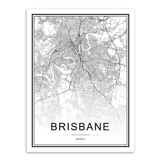 Black and White Brisbane Map