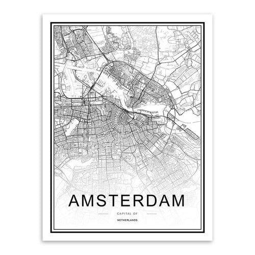 Black and White Amsterdam Map