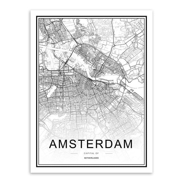 Black and White Amsterdam Map