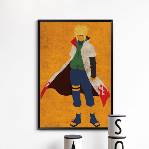 Hokage Minato Namikaze (From Naruto) minimal poster hanging on the wall of a bathroom