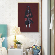 Akatsuki Itachi Uchiha poster hanging in the bedroom beside a nightstand