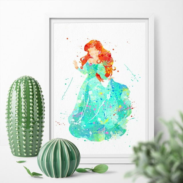 Disney's Princess Ariel Watercolor Canvas Painting