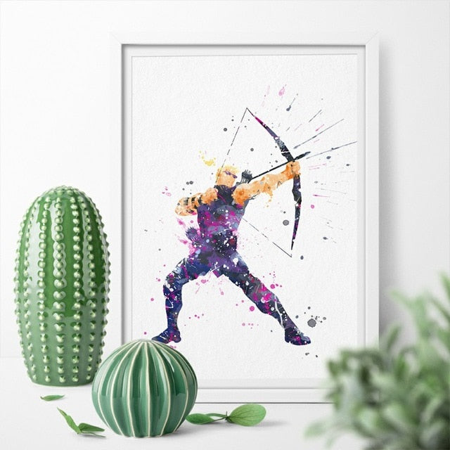 Marvel's Avenger Hawkeye Watercolor Canvas Painting