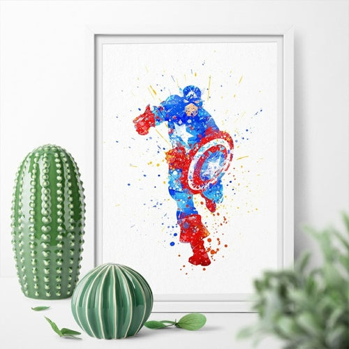 Marvel's Avenger Captain America Watercolor Canvas Painting