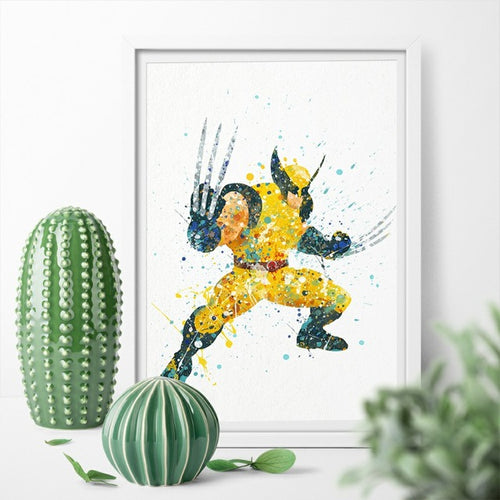 Wolverine watercolor painting with frame